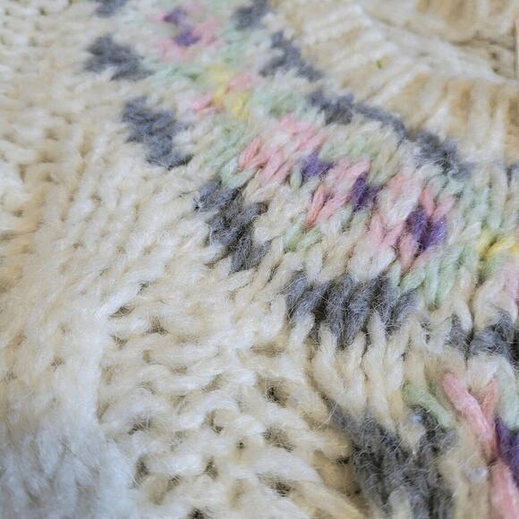 Vintage Collage by Hand Womens 3D KNIIT Wool Blend Sweater S Cream Purple Pink - Picture 5 of 5